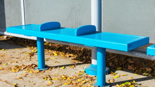 Bus bench with "armrests" to prevent lying down
